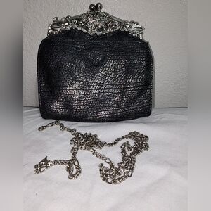 Patricia Nash Black Clutch with Silver Chain